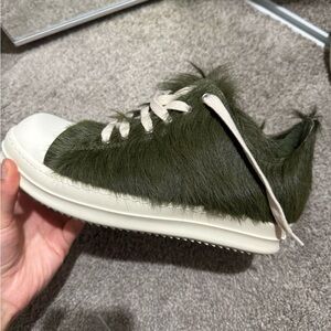 Rick Owens Green Fur Sneakers